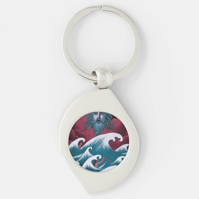 Crimson Neptune Oil Painting Keychain (Front)
