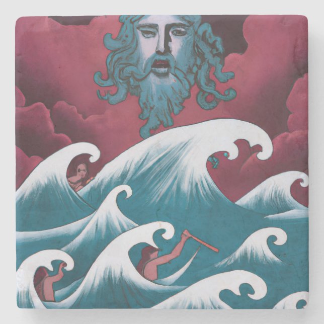Crimson Neptune Oil Painting Stone Coaster (Front)