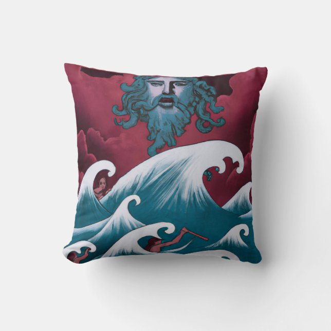 Crimson Neptune Oil Painting Throw Pillow (Front)