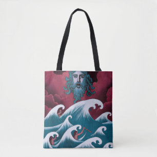 Crimson Neptune Oil Painting Tote Bag