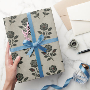 Crimson Nocturne Bloom Victorian  Wrapping Paper