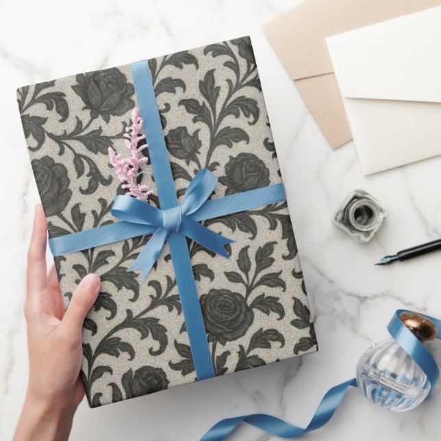 Crimson Nocturne Bloom Victorian  Wrapping Paper (Gifting)