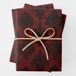 Crimson Nocturne Bloom Victorian  Wrapping Paper Sheet