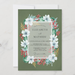 Crimson Olive Blossom Wedding Invitation