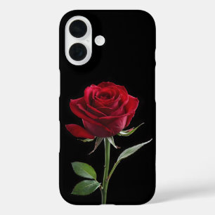 Crimson on Ebony: The Single Red Rose, iPhone 16 Case