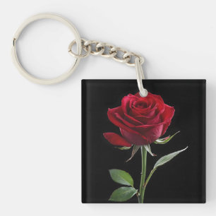 Crimson on Ebony: The Single Red Rose, Keychain