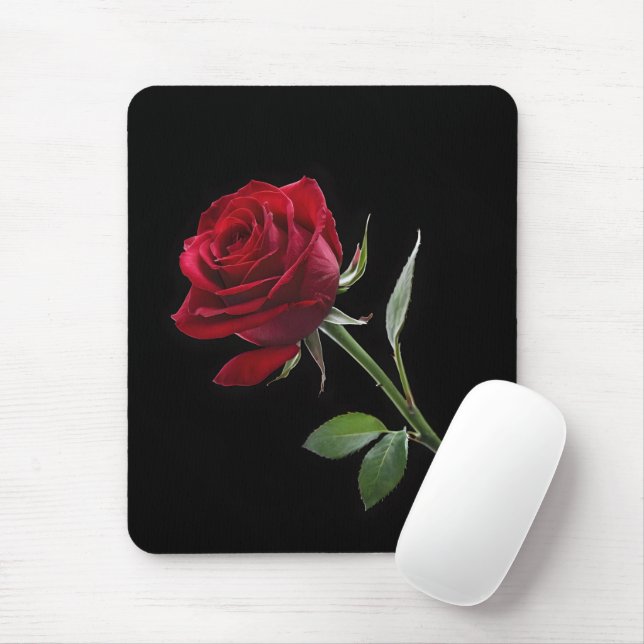 Crimson on Ebony: The Single Red Rose, Mouse Pad (With Mouse)