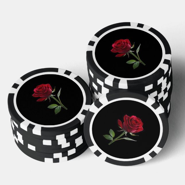 Crimson on Ebony: The Single Red Rose, Poker Chips (Stack)