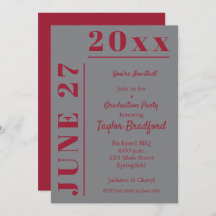 Crimson on Grey Graduation Party Invitations