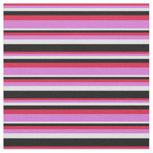 Crimson, Orchid, Lavender & Black Coloured Stripes Fabric
