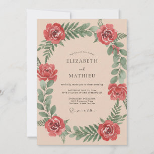 Crimson Painterly Botanical Romance Wedding Invitation
