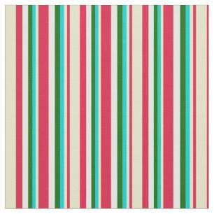 Crimson, Pale Goldenrod, Turquoise, Green & White Fabric
