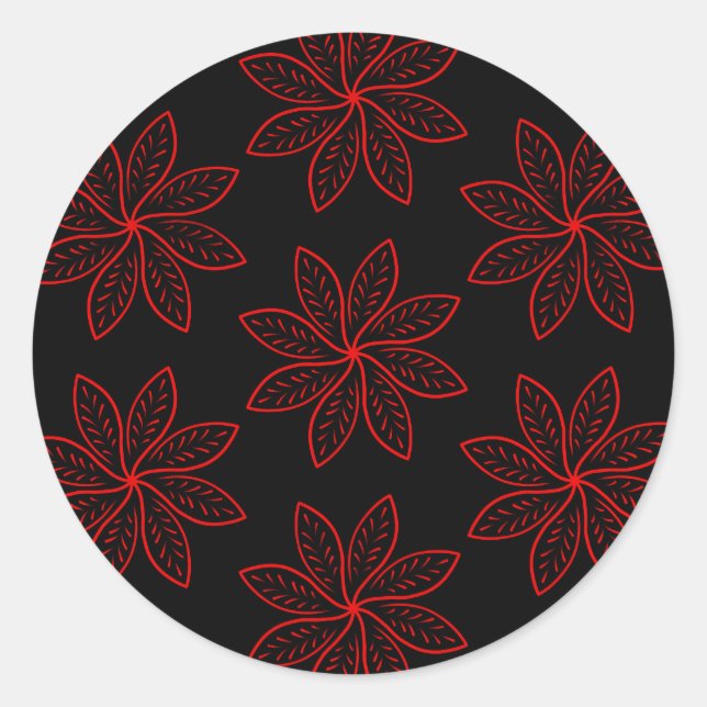 Crimson Pattern on Black  Classic Round Sticker (Front)