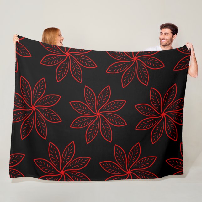 Crimson Pattern on Black  Fleece Blanket (In Situ)