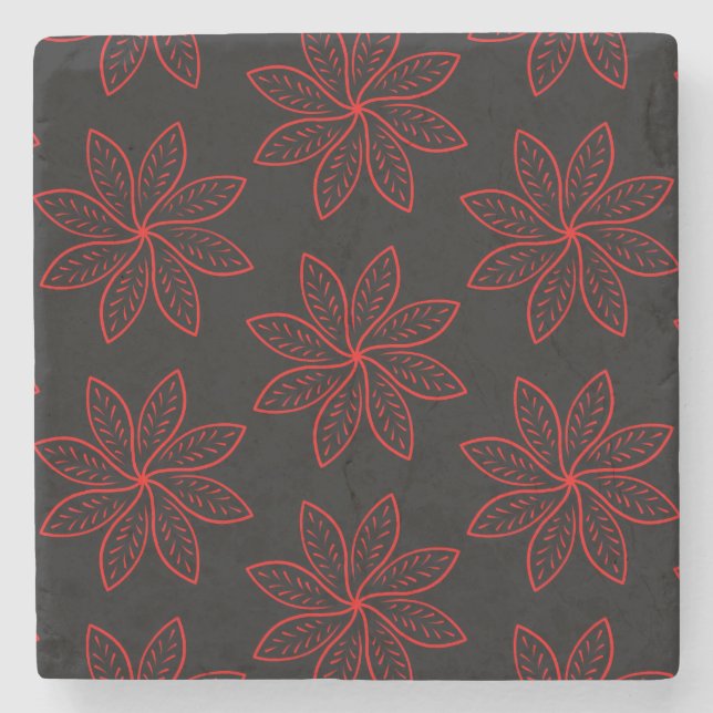 Crimson Pattern on Black  Stone Coaster (Front)