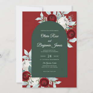 Crimson Peony Hunter Wedding Invitation
