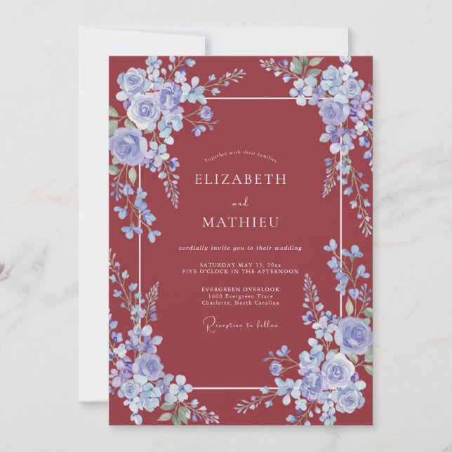 Crimson Periwinkle Vine Wedding Invitation (Front)