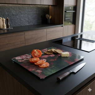 Crimson Petal Shadow Decorative Glass Cutting Board