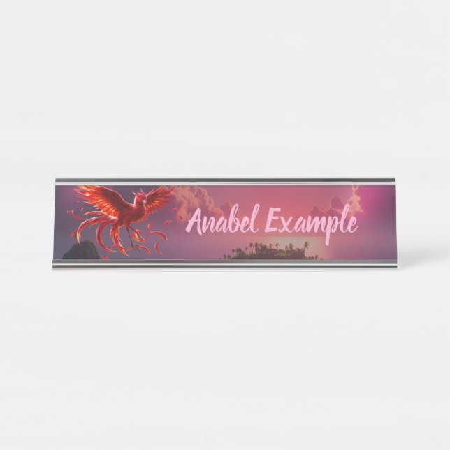 Crimson Phoenix of the Moonlit Tide.  Desk Name Plate (Front)