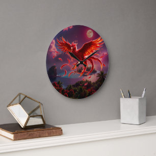 Crimson Phoenix of the Moonlit Tide.  Large Clock