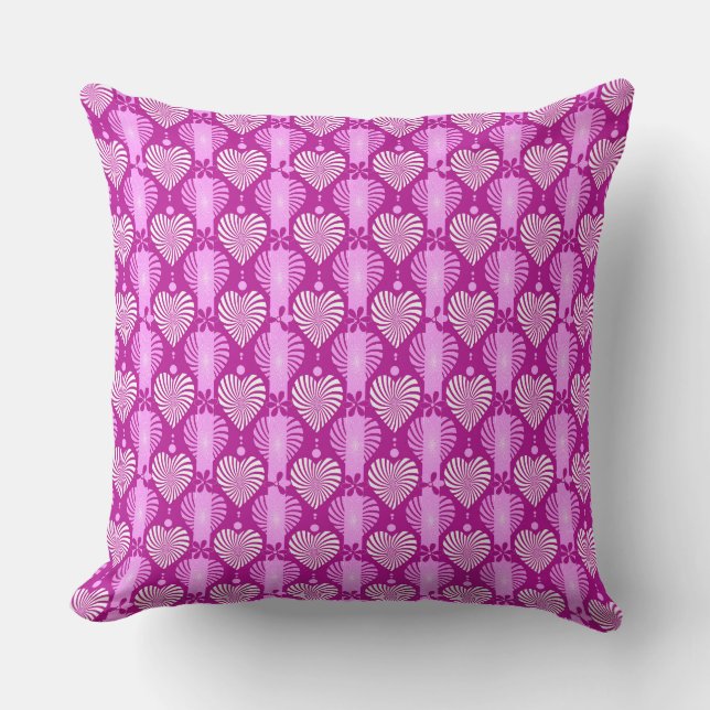 Crimson pink vertical striped pattern with heart a throw pillow (Front)