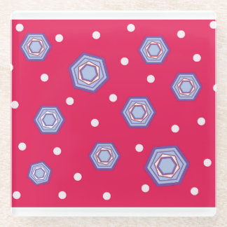 Crimson Pink with Hexagons Glass Drink Coaster