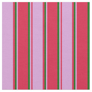 Crimson, Plum, and Dark Green Striped Pattern Fabric