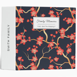 Crimson Plum Blossom Gold Bronze Navy Floral Binder