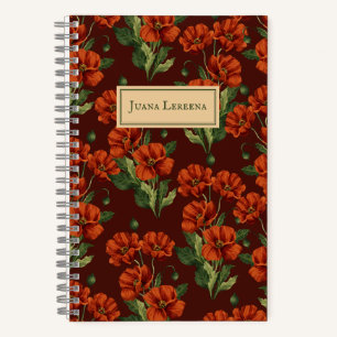 Crimson Poppies Dark Botanical Notebook