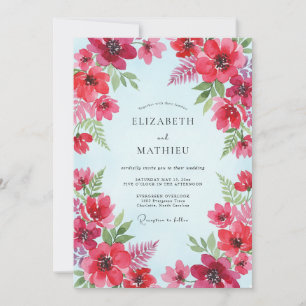 Crimson Poppy Aqua Wedding Invitation