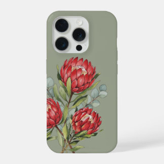 Crimson Protea Bouquet Watercolor iPhone 15 Pro Case