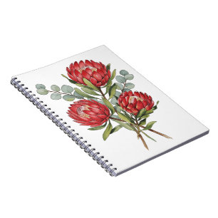 Crimson Protea Bouquet Watercolor Notebook