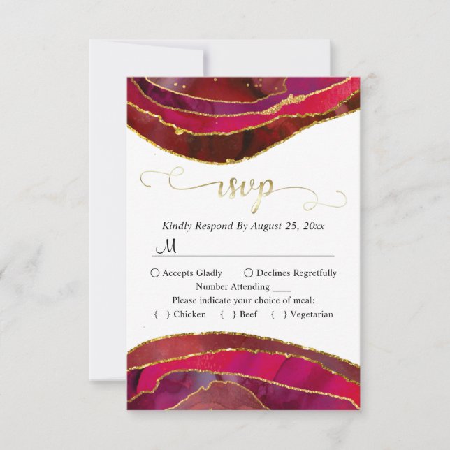 Crimson Red Agate Moderne Aquarelle Or Carte RSVP (Devant)