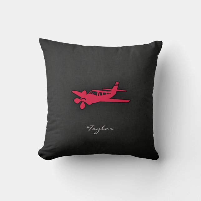 Crimson Red Airplane Throw Pillow (Front)