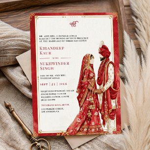 Crimson Red Anand Karaj Punjabi Sikh Wedding Invitation