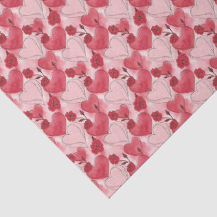 Crimson Red and Blush Pink Hearts and Roses Tissue Paper