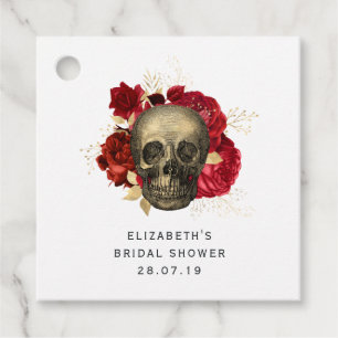 Crimson Red and Gold Gothic Skull and Roses Favour Tags