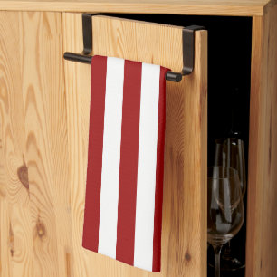 Crimson Red and White Stripes Kitchen Towel