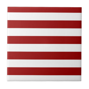 Crimson Red and White Stripes Tile