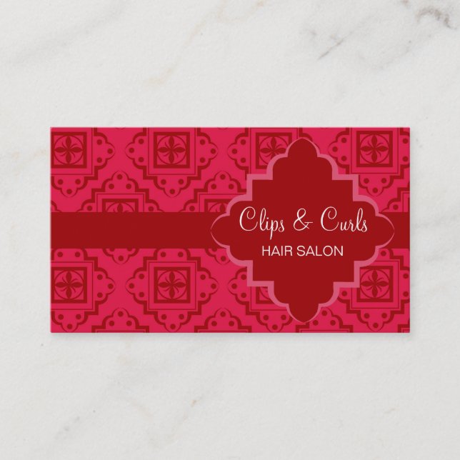 Crimson Red Arabesque Moroccan Graphic Business Card (Front)