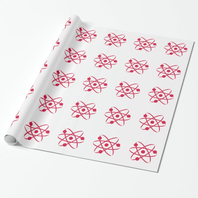 Crimson Red Atom Wrapping Paper (Unrolled)