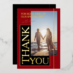 Crimson Red Black Photo Wedding Thank You Gold