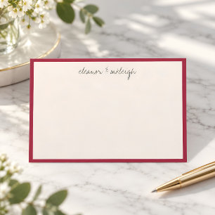 Crimson Red Border Handwritten Script Stationery Thank You Card