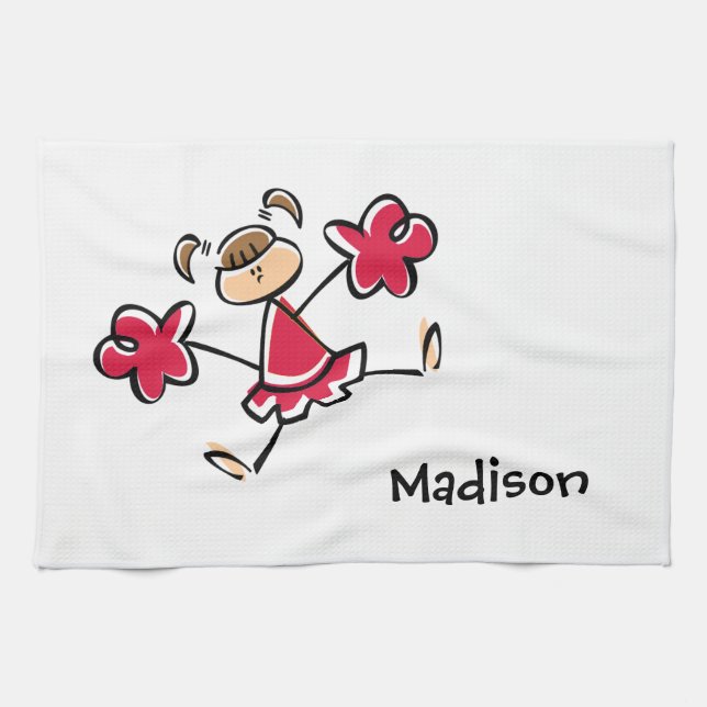Crimson Red Cheerleader Kitchen Towel (Horizontal)