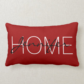 Crimson red colour home monogram lumbar pillow