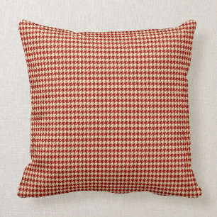 Crimson Red & Cream Houndstooth Geometric Pattern Throw Pillow