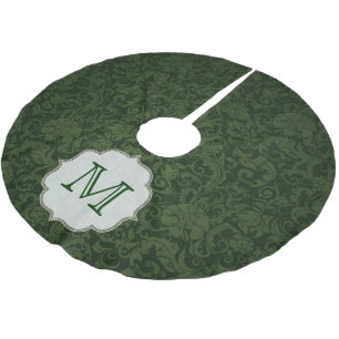 Crimson Red Damask Lac Monogram Initial Tree Skirt