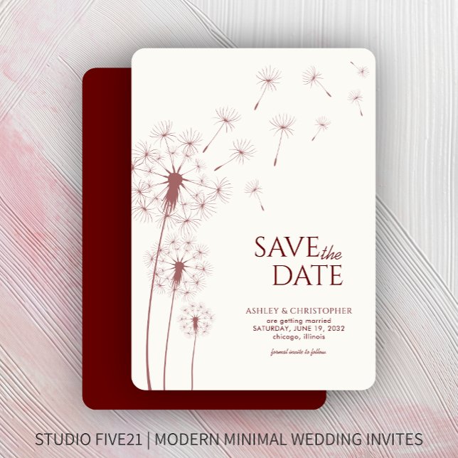 Crimson Red Dandelion Wedding Enregistrer la carte (Créateur téléchargé)