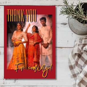 Crimson Red Diwali Festival Family Photo Thank You Card