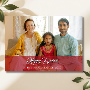 Crimson Red Elegant Photo Happy Diwali Holiday Card